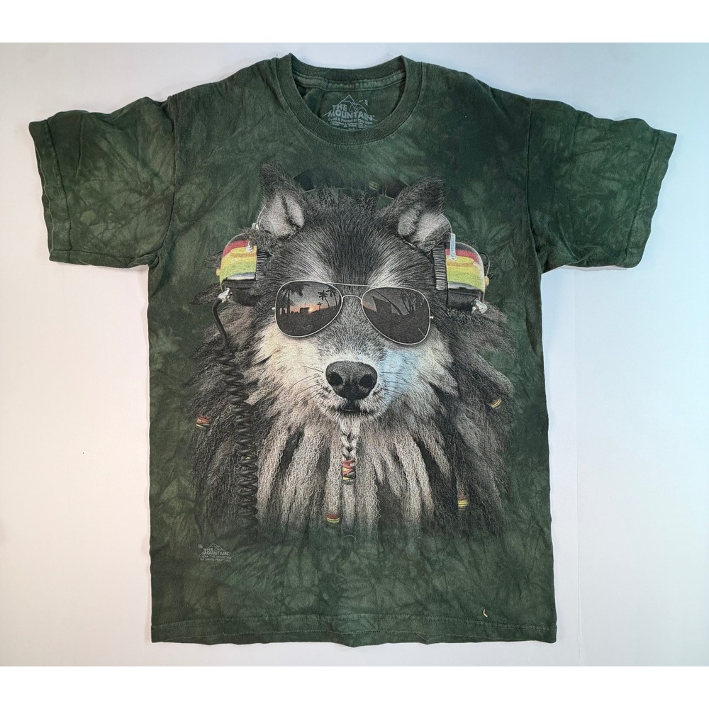 The Mountain Wolf Rasta Tie Dye Graphic T-Shirt Green David Penfound Small